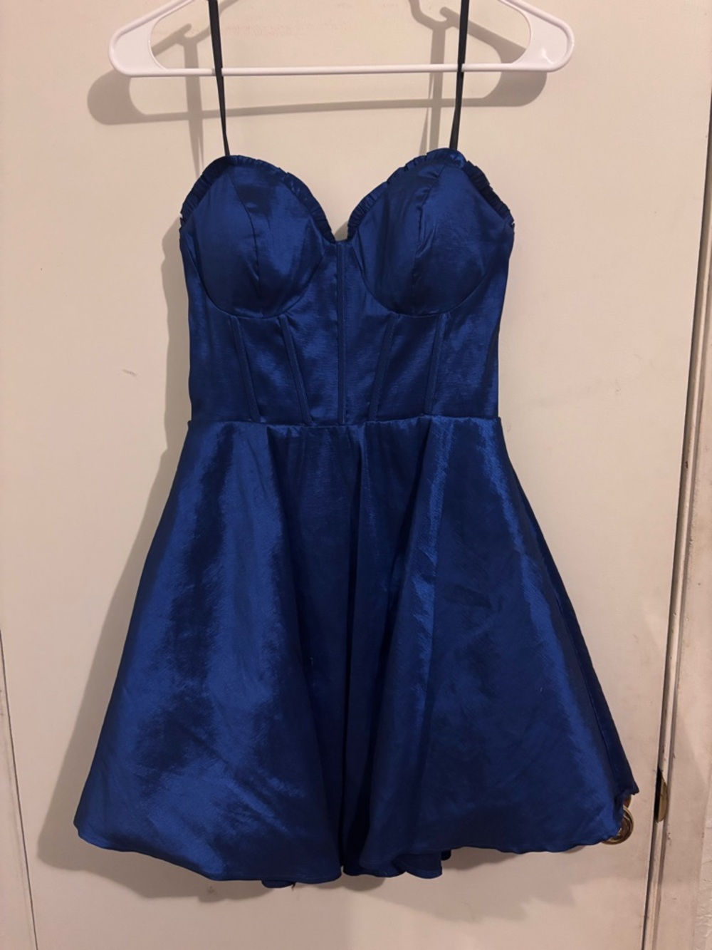 B Darlin Royal Blue Satin Sweetheart Fit-and-Flare Mini Dress